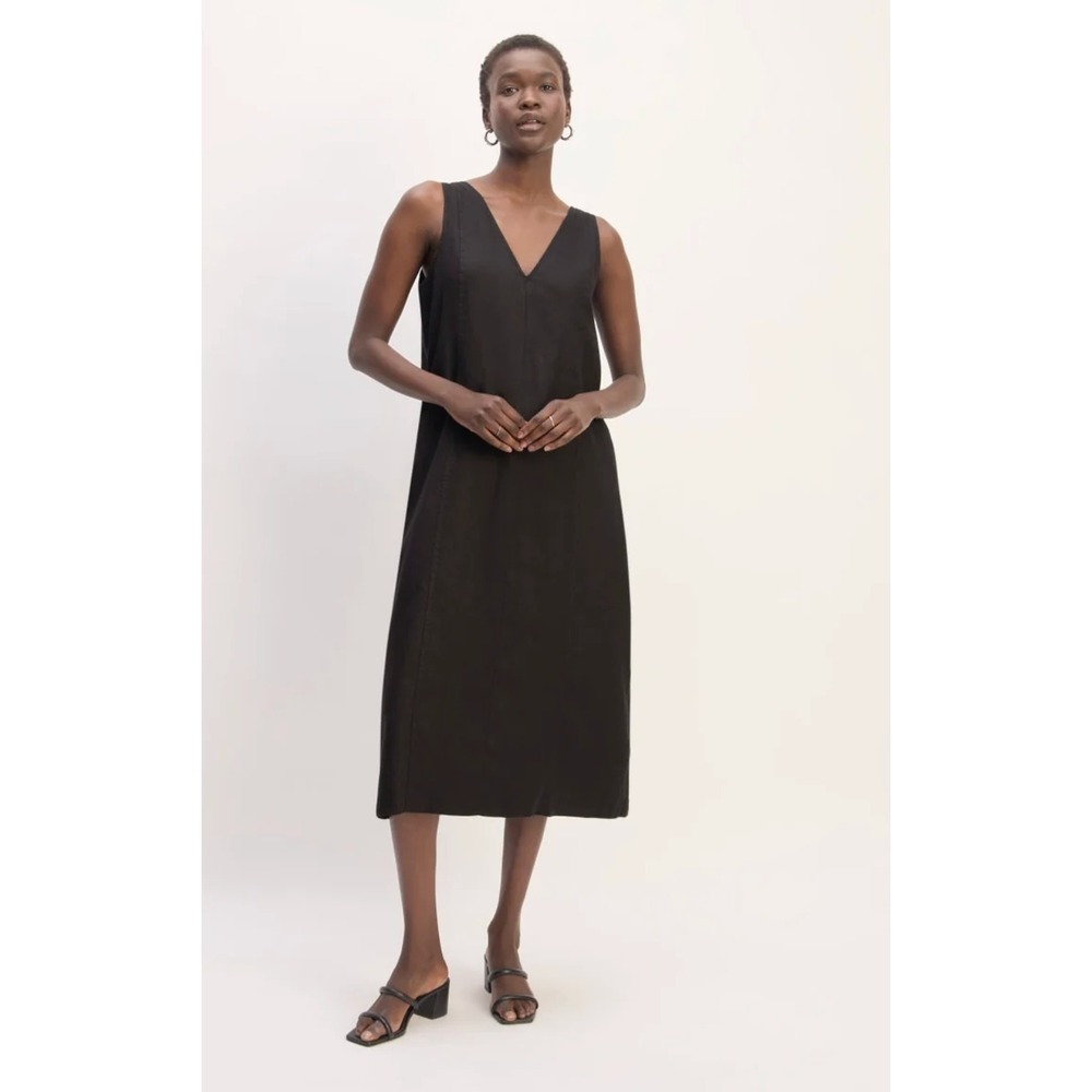 Everlane Black Linen Midi Dress 6 Sleeveless V-Neck Minimalist PP1550657683